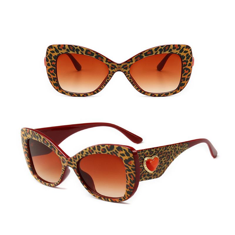 Leopardprint Trendy Big Frame-solbriller Personlig Cat-eye Love-solbriller