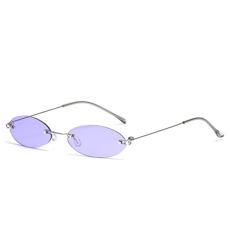 Longkeeper Oval Rimless Solbriller Dame Merke Tiny Retro Lilla Svart Solbriller Menn Small Eyewear Oculos Feminino