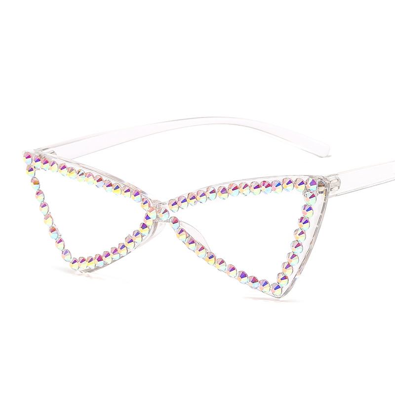 Retro Triangle Rimless Brille Rhinestone Solbriller Dame Katt Eye Solbriller