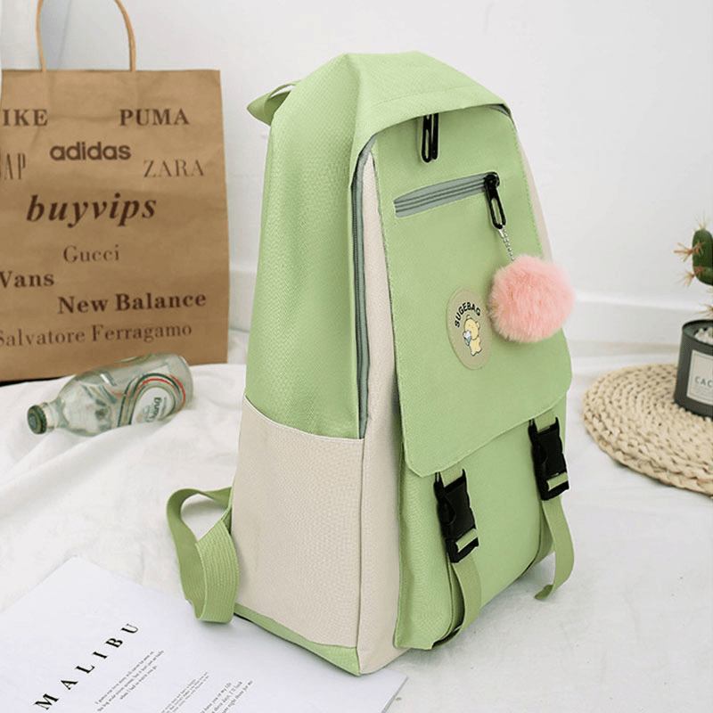 4 Stk Canvas Preppy Multifunksjons Kombinasjonsveske Tote Stor Kapasitet Ryggsekk Crossbody Clutch Lommebok