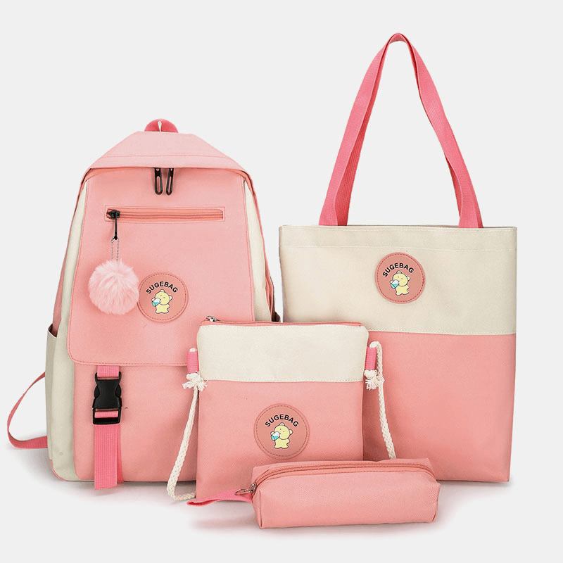 4 Stk Canvas Preppy Multifunksjons Kombinasjonsveske Tote Stor Kapasitet Ryggsekk Crossbody Clutch Lommebok