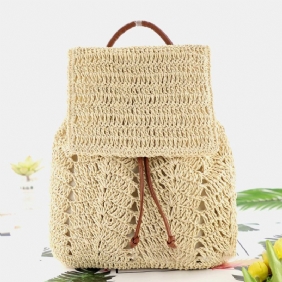 Dame Mori Series String Straw Veske Dual-use Woven Veske Retro Beach Veske Ryggsekk