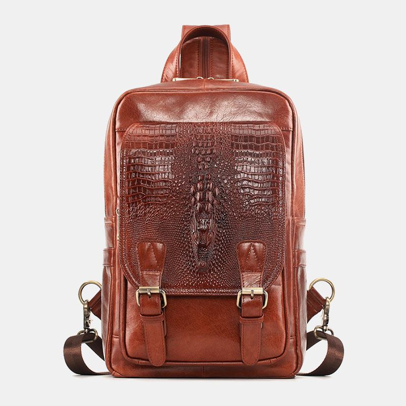 Ekte Skinn For Menn Med Stor Kapasitet Ryggsekk Med Flere Rom Retro Multifunksjon Crossbody Skuldervesker