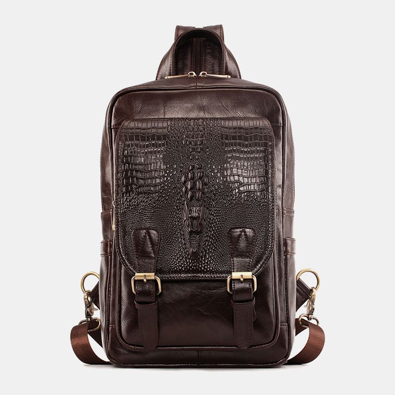 Ekte Skinn For Menn Med Stor Kapasitet Ryggsekk Med Flere Rom Retro Multifunksjon Crossbody Skuldervesker