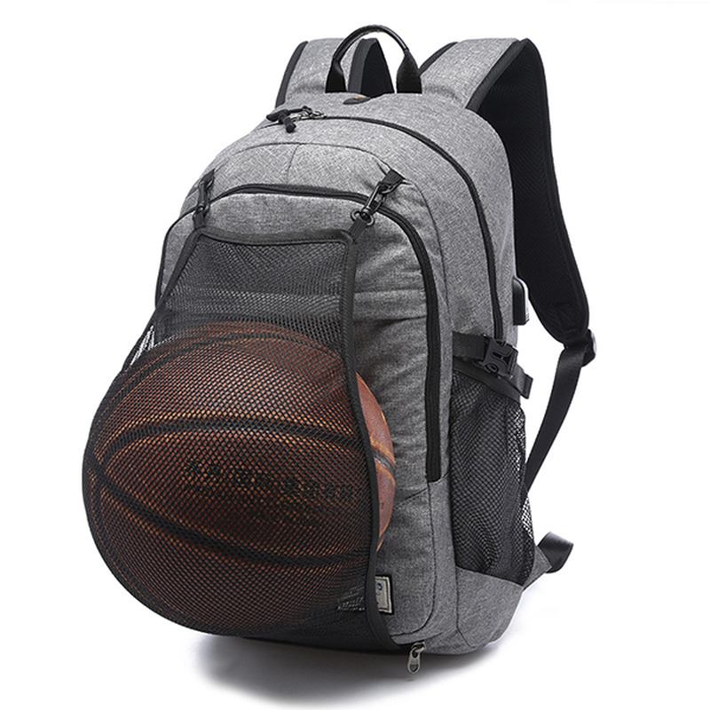 Herre Lerret Multifunksjons Sportsveske Fritids Ryggsekk 17" Basketballryggsekk Med Usb-ladeport