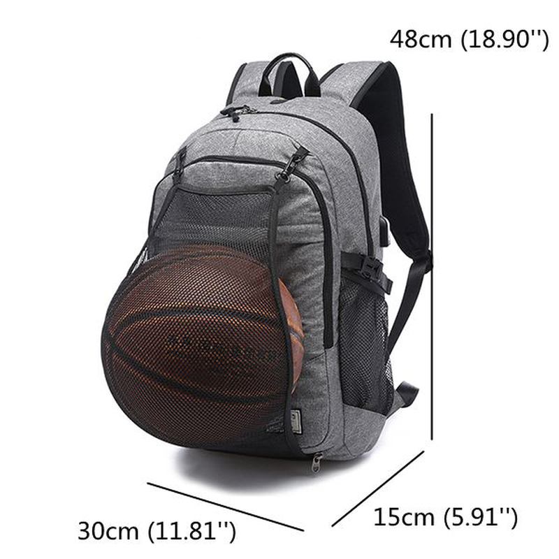 Herre Lerret Multifunksjons Sportsveske Fritids Ryggsekk 17" Basketballryggsekk Med Usb-ladeport