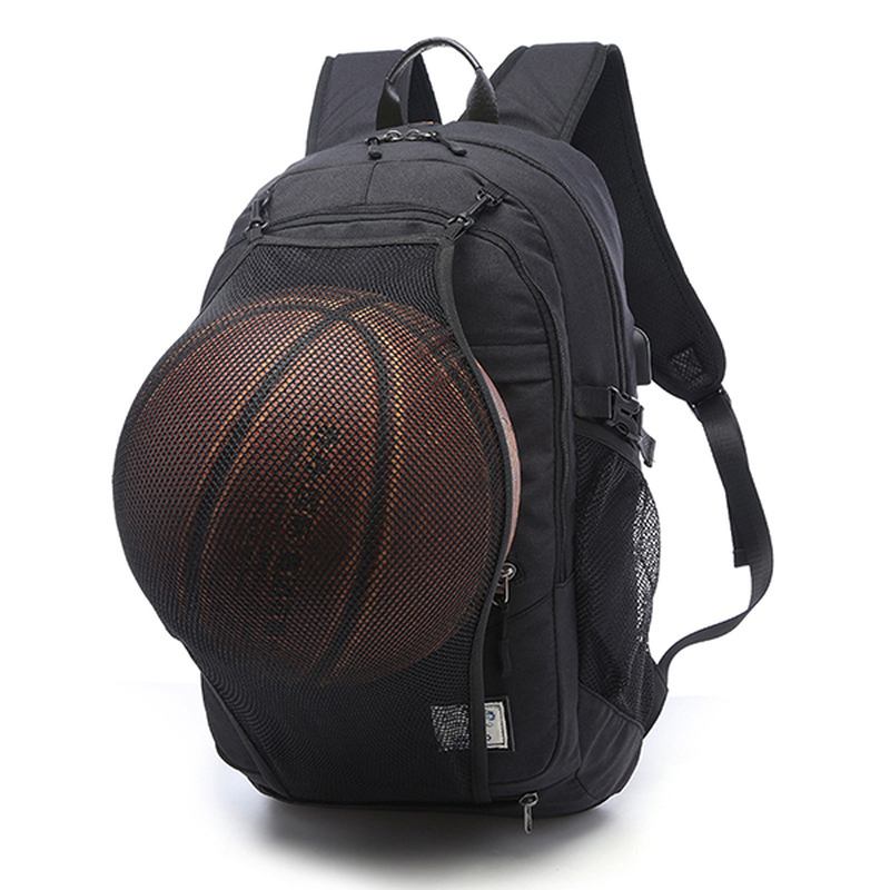 Herre Lerret Multifunksjons Sportsveske Fritids Ryggsekk 17" Basketballryggsekk Med Usb-ladeport