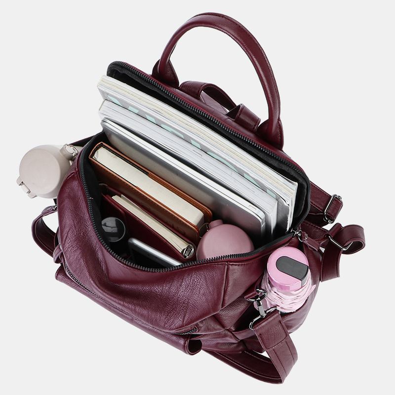 Kvinner Ensfarge Vanntett Multi-carry Ryggsekk Stor Kapasitet Rygg Anti-tyveri Lomme Skulderveske Crossbody Veske