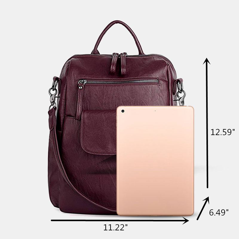 Kvinner Ensfarge Vanntett Multi-carry Ryggsekk Stor Kapasitet Rygg Anti-tyveri Lomme Skulderveske Crossbody Veske