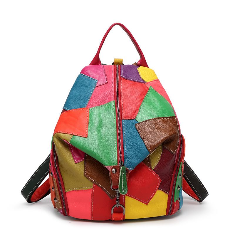 Kvinner Fritids Patchwork Ekte Skinn Skuldervesker Med Stor Kapasitet Crossbody-vesker