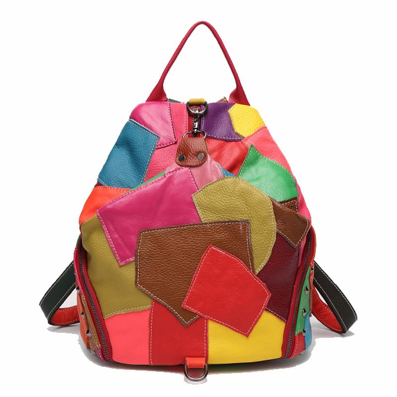 Kvinner Fritids Patchwork Ekte Skinn Skuldervesker Med Stor Kapasitet Crossbody-vesker