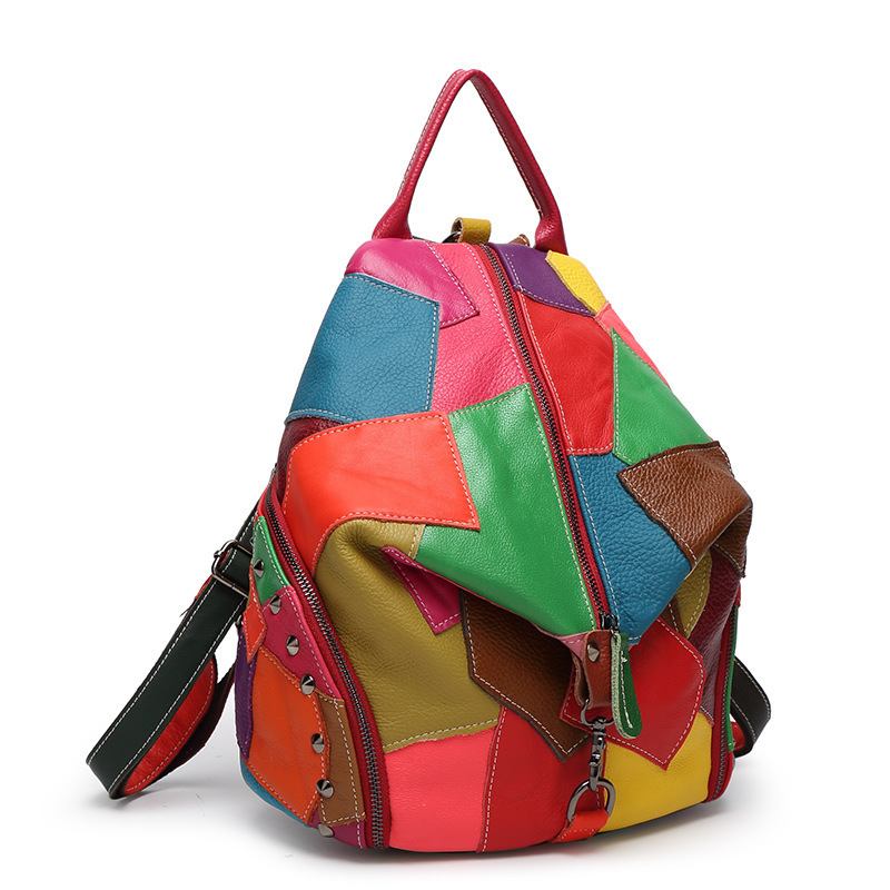 Kvinner Fritids Patchwork Ekte Skinn Skuldervesker Med Stor Kapasitet Crossbody-vesker