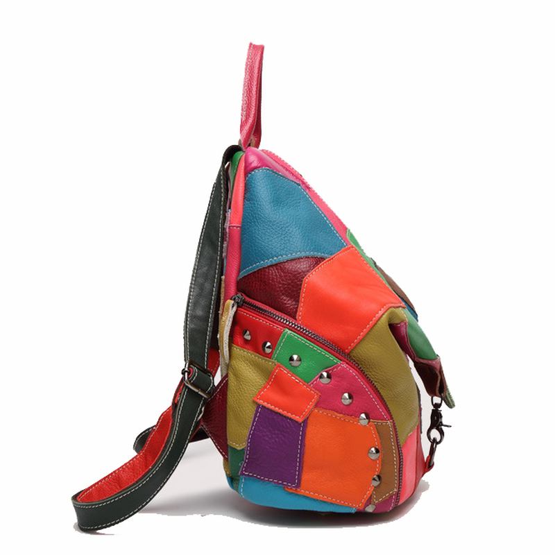 Kvinner Fritids Patchwork Ekte Skinn Skuldervesker Med Stor Kapasitet Crossbody-vesker