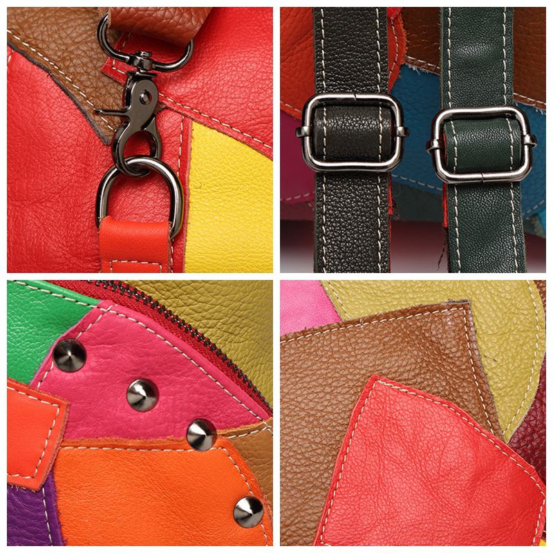 Kvinner Fritids Patchwork Ekte Skinn Skuldervesker Med Stor Kapasitet Crossbody-vesker