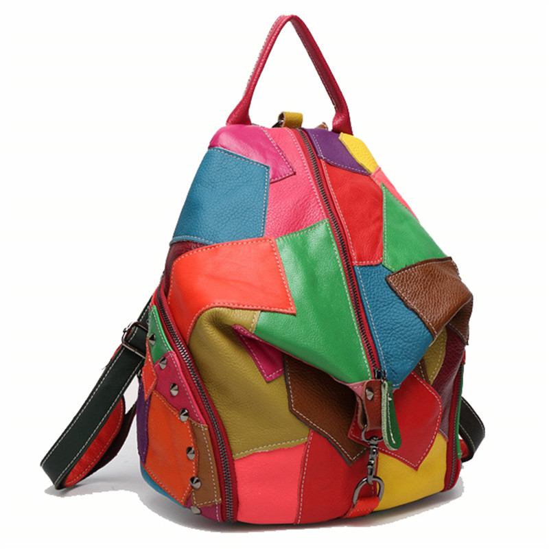 Kvinner Fritids Patchwork Ekte Skinn Skuldervesker Med Stor Kapasitet Crossbody-vesker