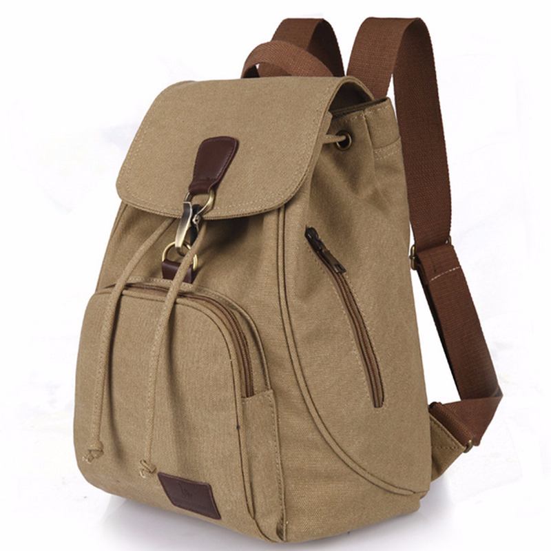 Kvinner Menn Canvas Travel Satchel Skulderveske Anti-theft Ryggsekk Skole Sekk Snøring