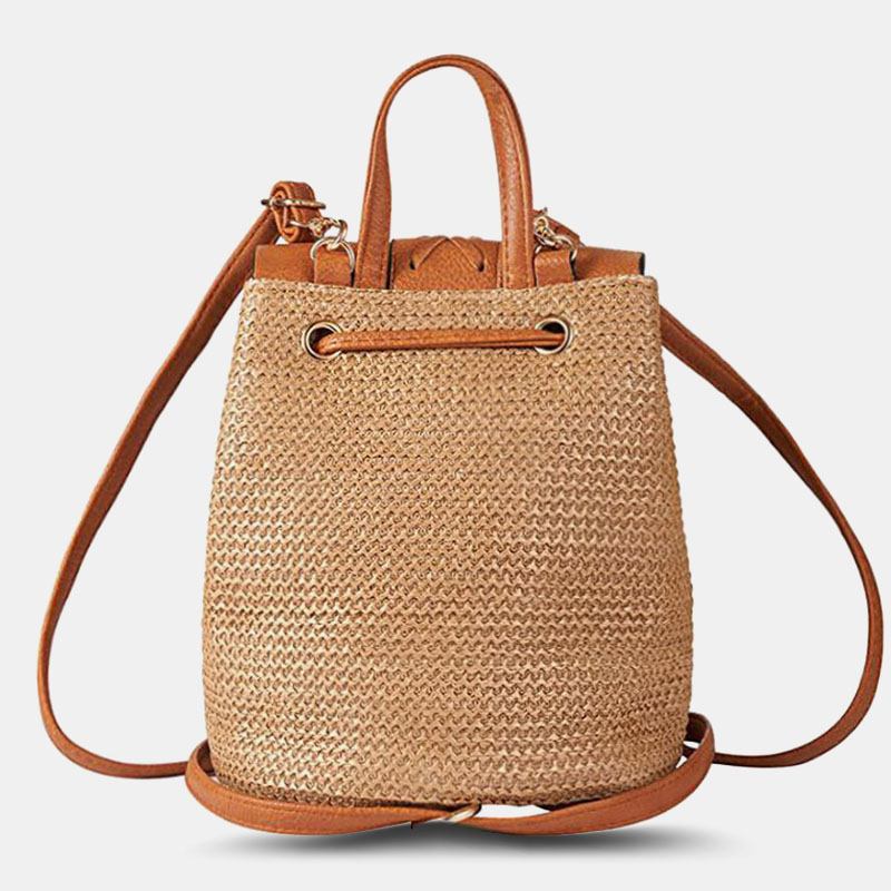 Kvinner Tassel Straw Veske Retro Beach Veske Ryggsekk Bucket Veske