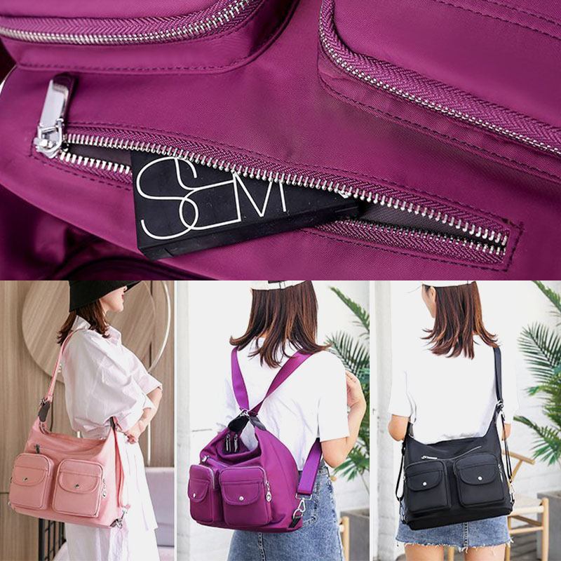 Kvinner Vanntett Multi-carry Multi-pocket Solid Crossbody Veske Ryggsekk