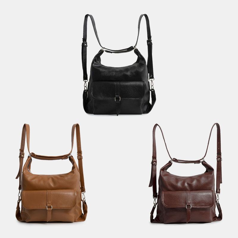 Kvinner Vintage Pu-skinn Multifunksjon Ryggsekk Med Stor Kapasitet Fritids Multi-carry Crossbody Veske