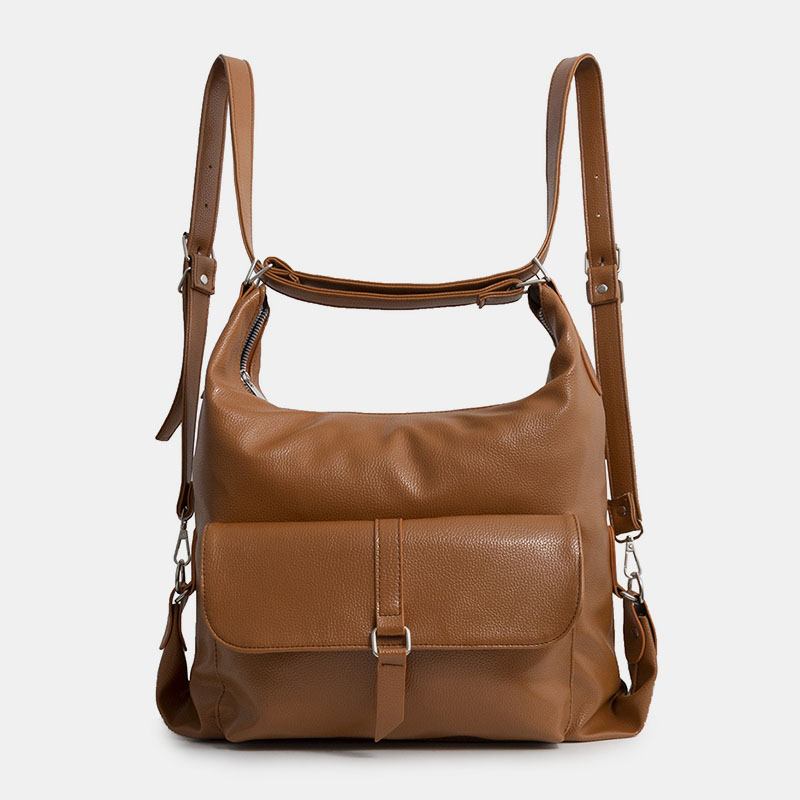 Kvinner Vintage Pu-skinn Multifunksjon Ryggsekk Med Stor Kapasitet Fritids Multi-carry Crossbody Veske