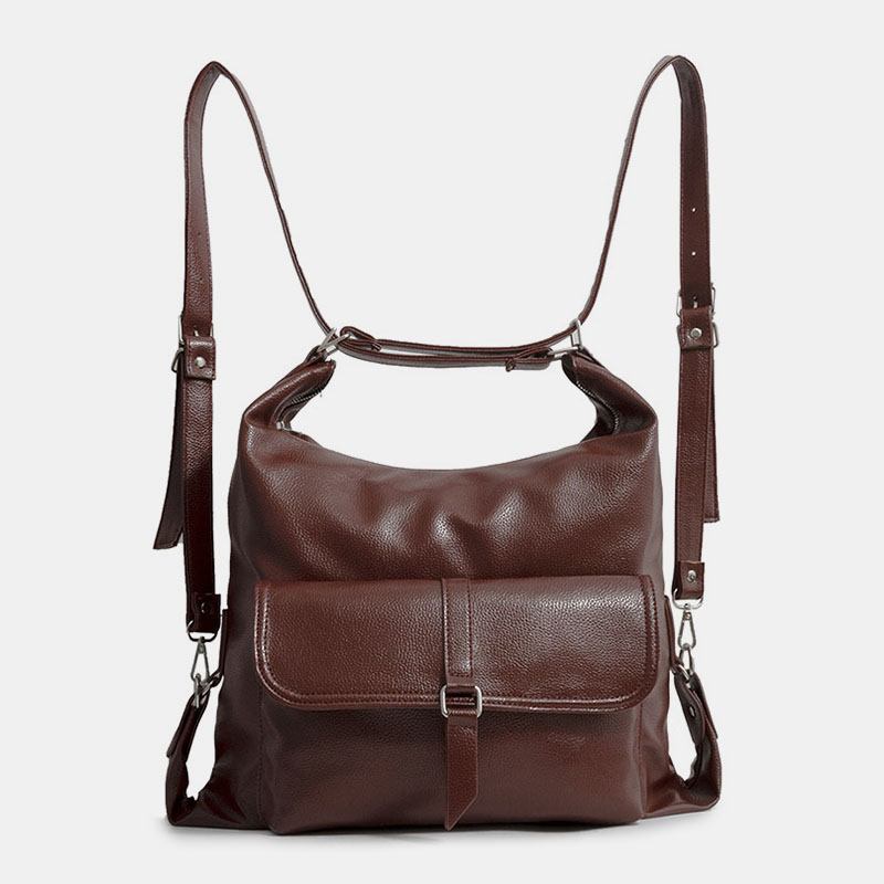 Kvinner Vintage Pu-skinn Multifunksjon Ryggsekk Med Stor Kapasitet Fritids Multi-carry Crossbody Veske