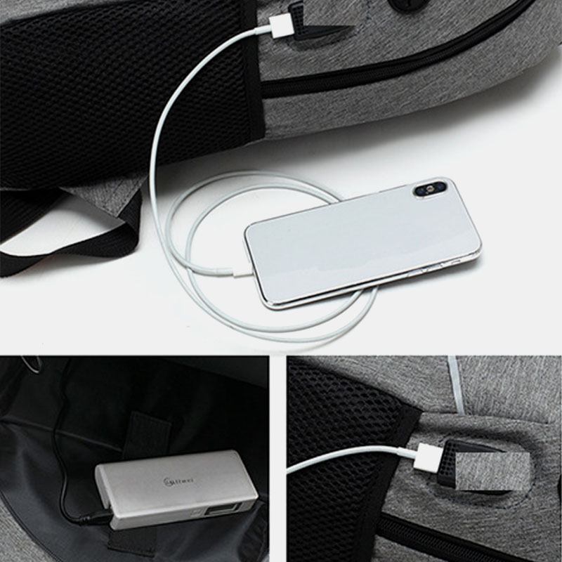 Menn 3 Stk Nylon Usb-lading Slitasjemotstand Mote Uformell Bærbar Veske Ryggsekk Crossbody Veske Clutchveske