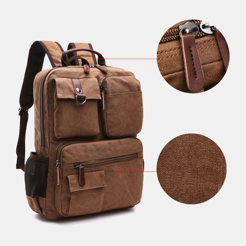 Menn Canvas Stor Kapasitet Multi-pocket Anti-theft Fritids Travel Veske Dataveske Ryggsekker