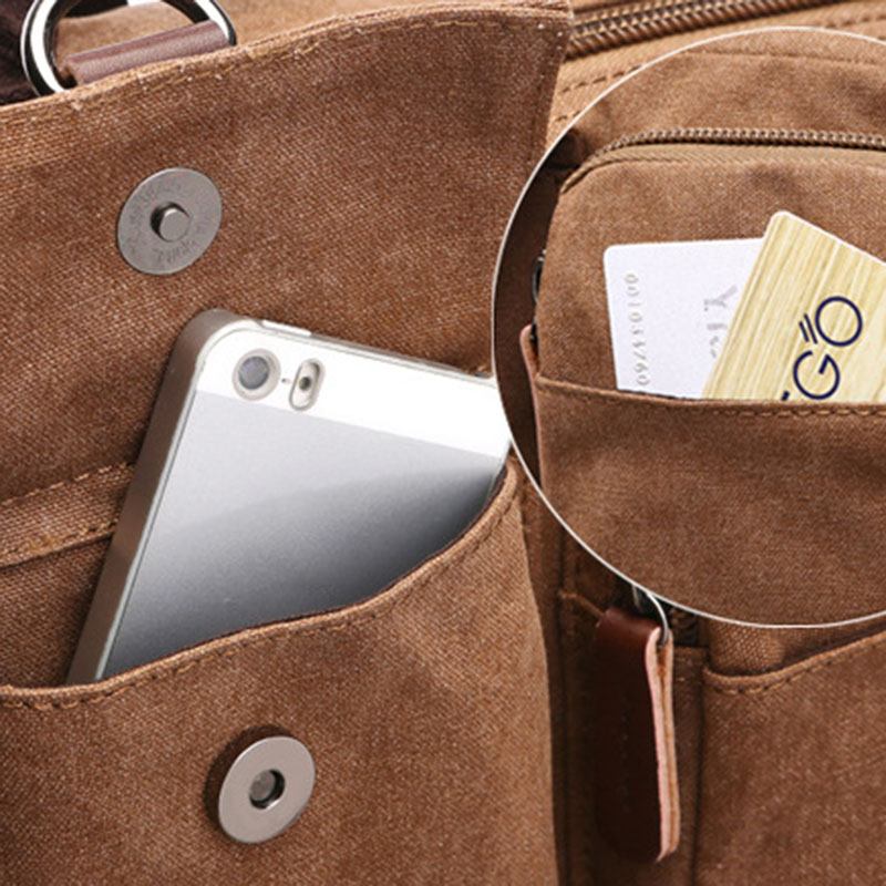 Menn Canvas Stor Kapasitet Multi-pocket Anti-theft Fritids Travel Veske Dataveske Ryggsekker