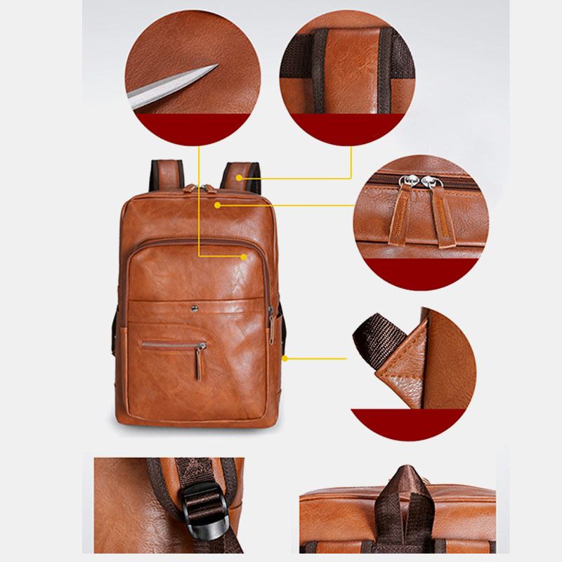 Menn Faux Leather Stor Kapasitet Baackpack