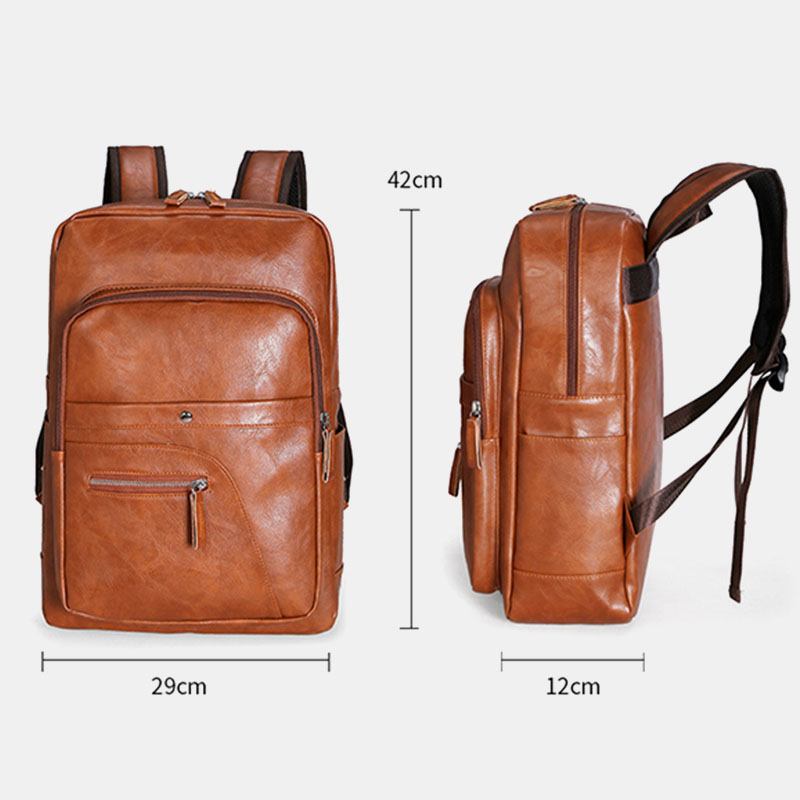 Menn Faux Leather Stor Kapasitet Baackpack