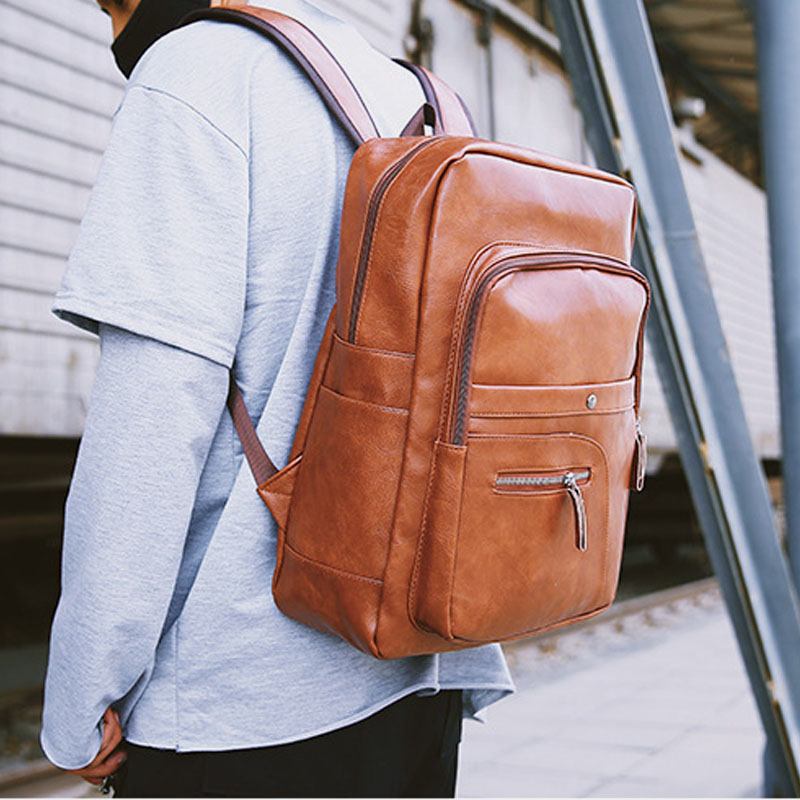 Menn Faux Leather Stor Kapasitet Baackpack