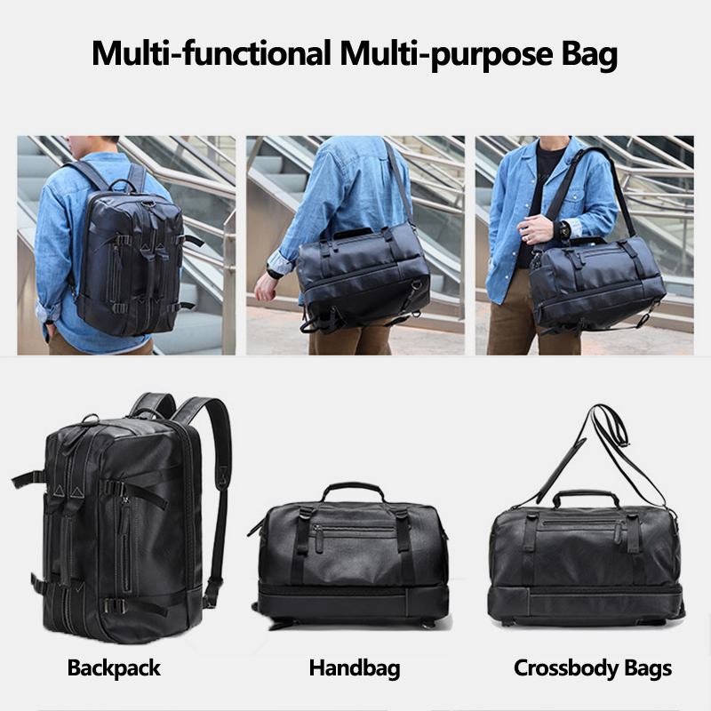 Menn Multi-purpose Pu Skinn Ryggsekk 15.6 Tommer Stor Kapasitet Multi-pocket Bærbar Veske Håndveske Crossbody Vesker