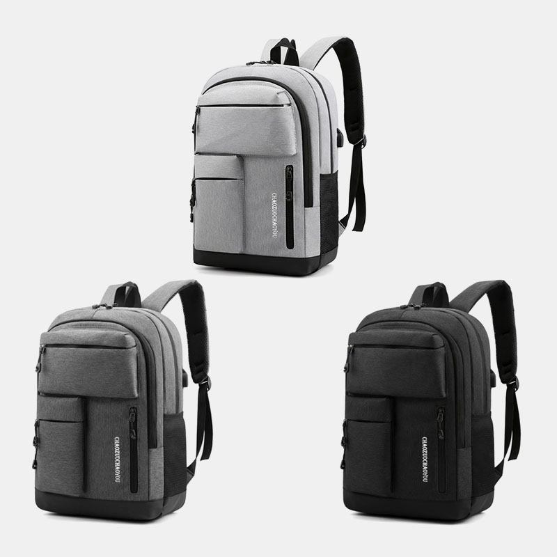 Menn Oxford Multi-pocket Stor Kapasitet Usb Lading Ryggsekk Fritids Wild Vanntett Skoleveske