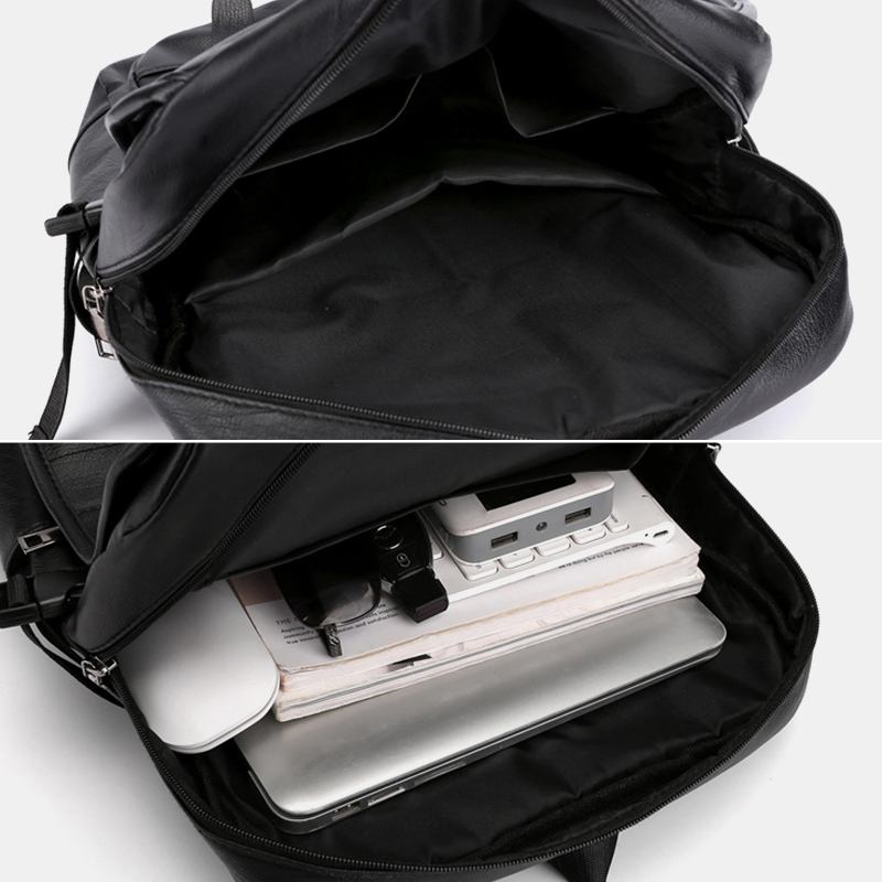 Menn Pu Leather Multi-pocket Ryggsekk Uformell Reise Stor Kapasitet Laptop Veske Skulderveske