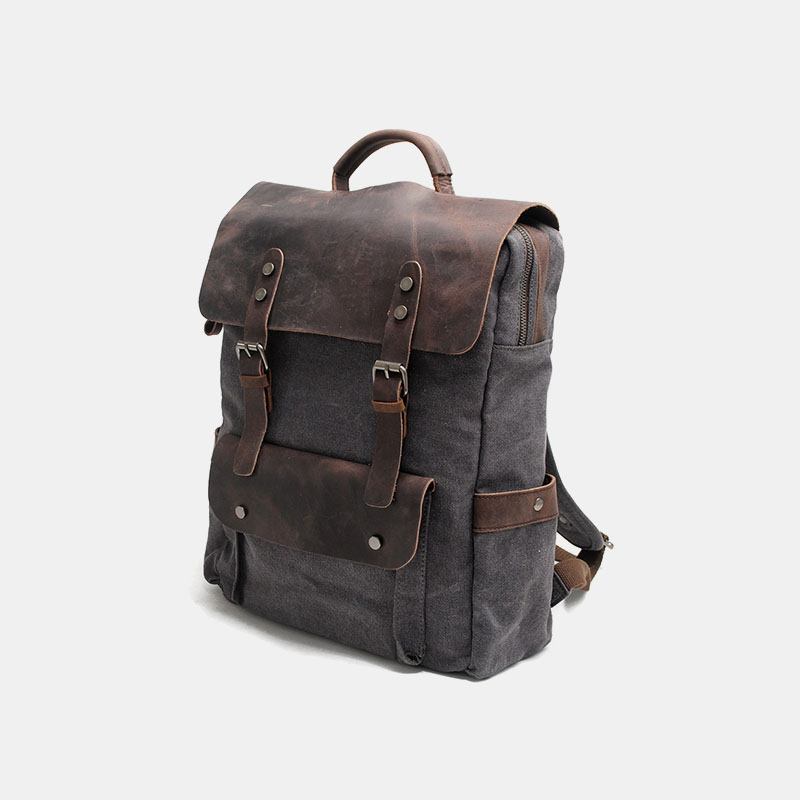 Menn Retro Vintage Multifunksjon Canvas Leather Anti-theft Ryggsekk