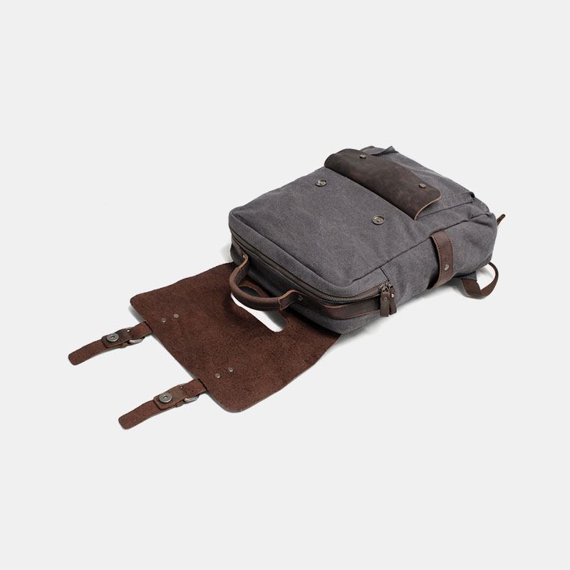 Menn Retro Vintage Multifunksjon Canvas Leather Anti-theft Ryggsekk