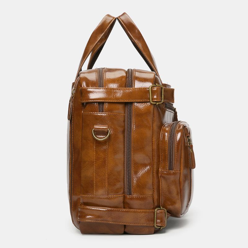 Menn Vintage Business Multi-lommer Ryggsekk Stor Kapasitet Vanntett Multi-carry Koffert Crossbody Bag