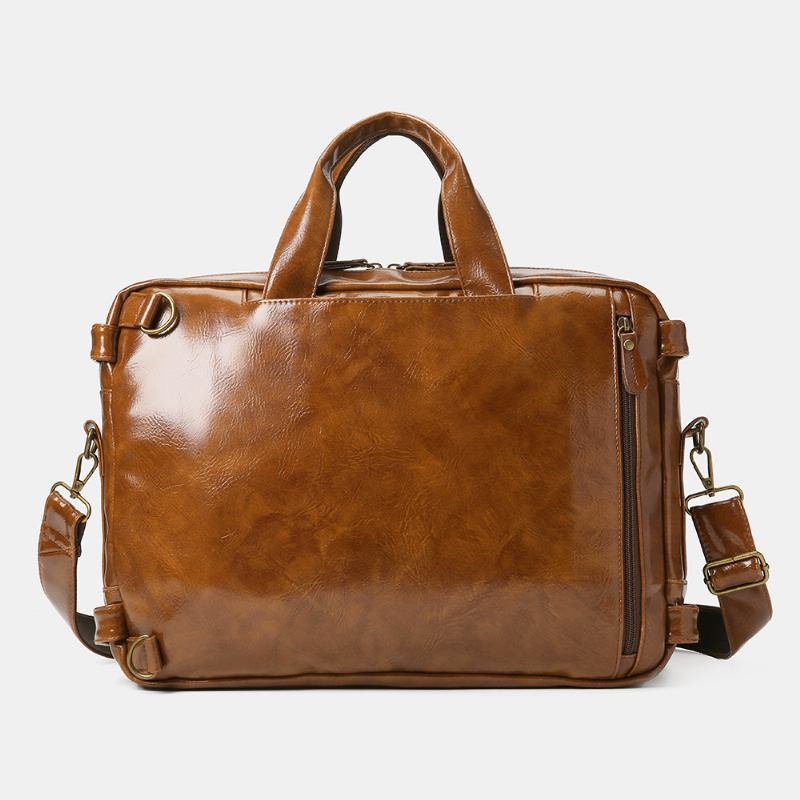 Menn Vintage Business Multi-lommer Ryggsekk Stor Kapasitet Vanntett Multi-carry Koffert Crossbody Bag