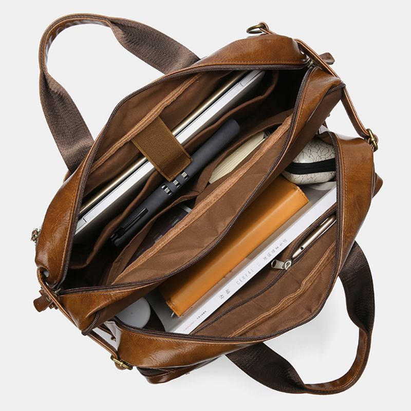 Menn Vintage Business Multi-lommer Ryggsekk Stor Kapasitet Vanntett Multi-carry Koffert Crossbody Bag