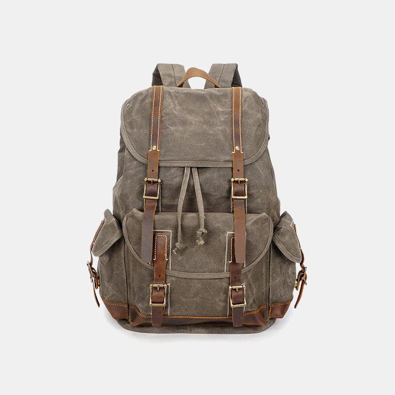 Menn Vintage Canvas Leather Ryggsekk Vanntett Reiseveske