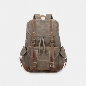 Menn Vintage Canvas Leather Ryggsekk Vanntett Reiseveske