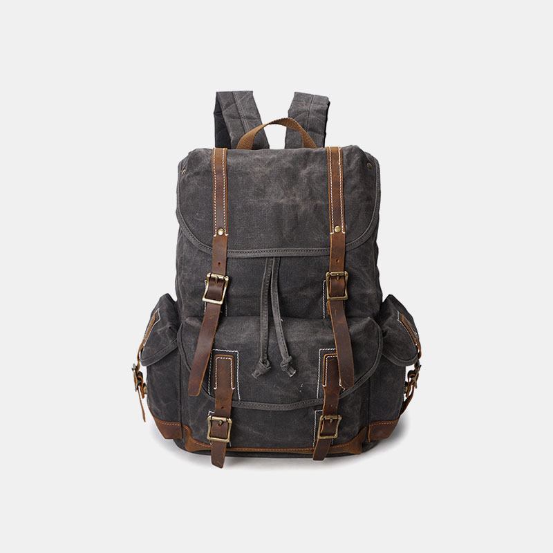 Menn Vintage Canvas Leather Ryggsekk Vanntett Reiseveske