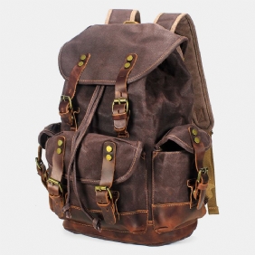 Menn Vintage Canvas Leather Slitasjebestandig Anti-theft Vanntett Ryggsekk Leisure Travel Bag