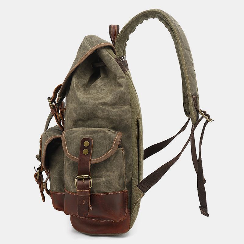 Menn Vintage Canvas Leather Slitasjebestandig Anti-theft Vanntett Ryggsekk Leisure Travel Bag