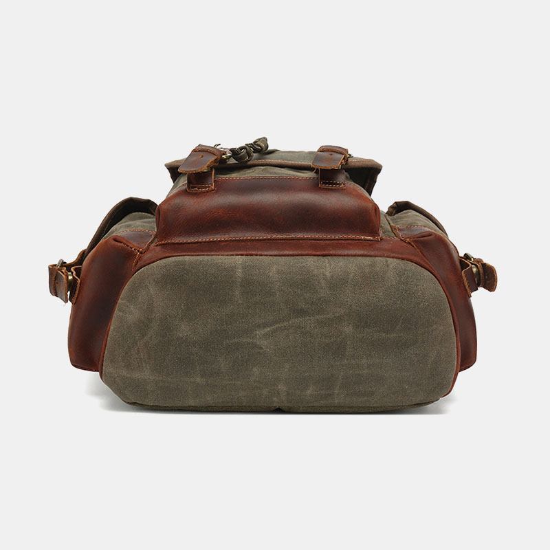 Menn Vintage Canvas Leather Slitasjebestandig Anti-theft Vanntett Ryggsekk Leisure Travel Bag