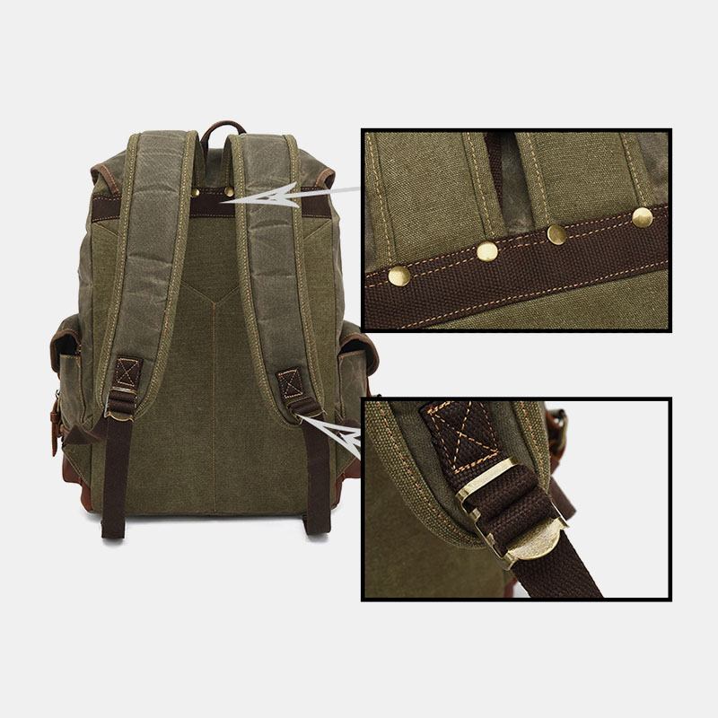 Menn Vintage Canvas Leather Slitasjebestandig Anti-theft Vanntett Ryggsekk Leisure Travel Bag