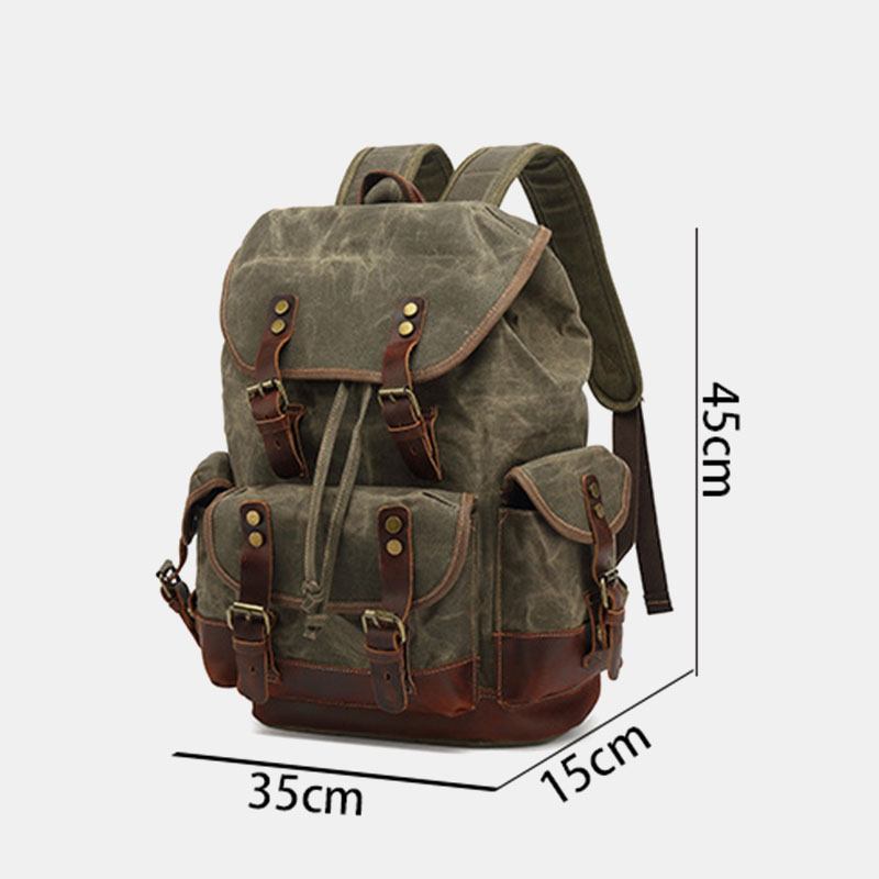 Menn Vintage Canvas Leather Slitasjebestandig Anti-theft Vanntett Ryggsekk Leisure Travel Bag