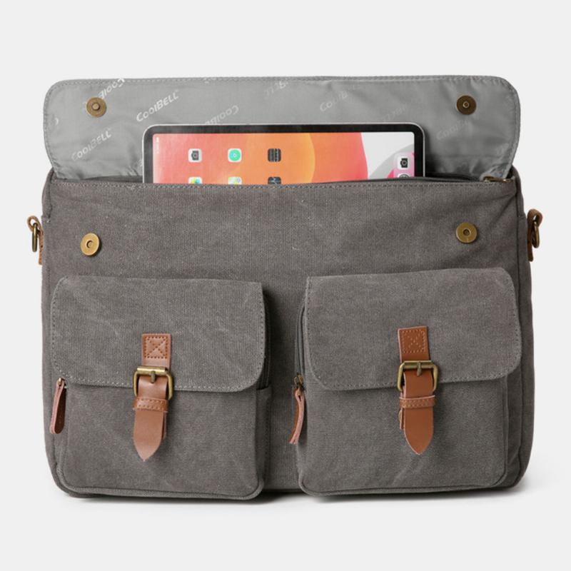 Menn Vintage Fritids Canvas Stor Kapasitet 17 Tommers Bærbar Veske Ryggsekk Multi-pocket Crossbody Bag