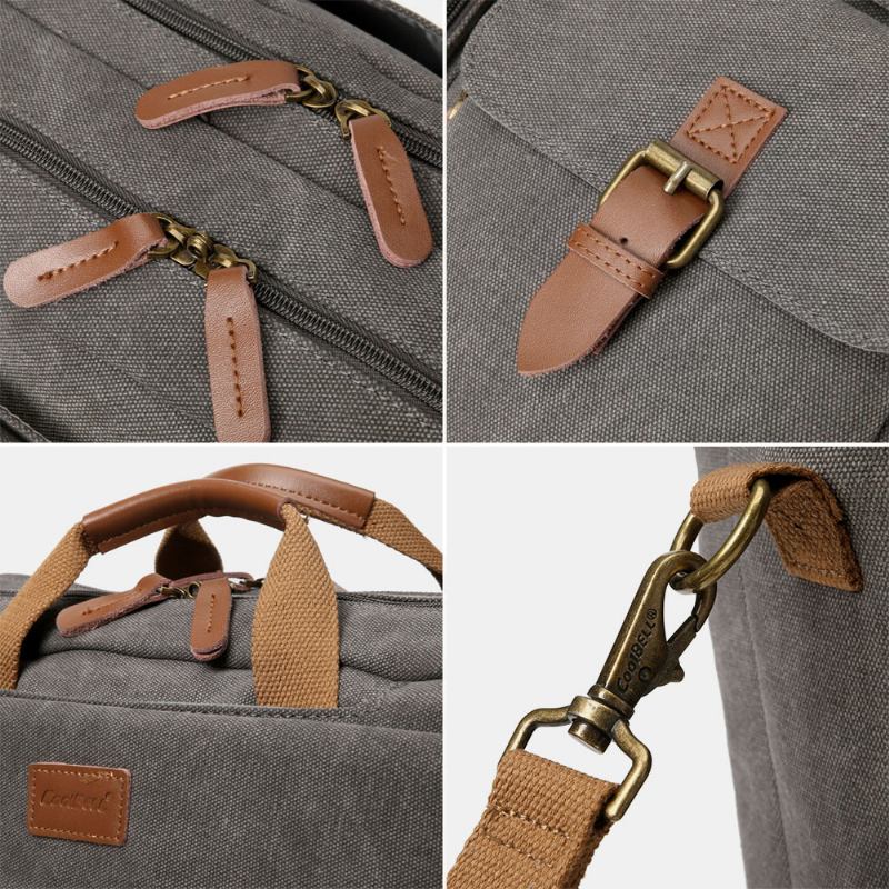 Menn Vintage Fritids Canvas Stor Kapasitet 17 Tommers Bærbar Veske Ryggsekk Multi-pocket Crossbody Bag