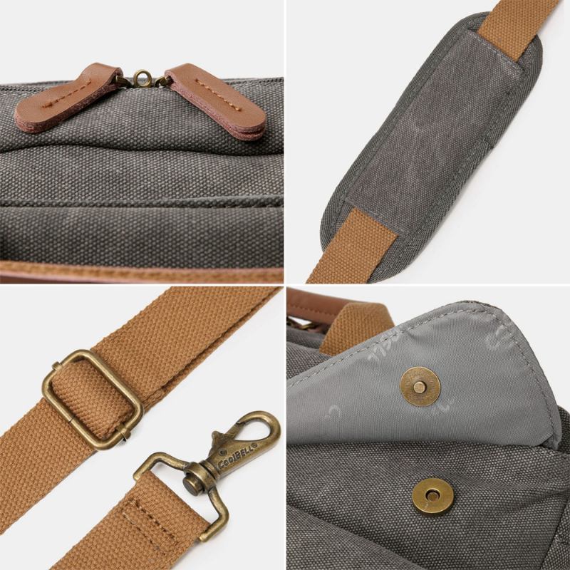 Menn Vintage Fritids Canvas Stor Kapasitet 17 Tommers Bærbar Veske Ryggsekk Multi-pocket Crossbody Bag